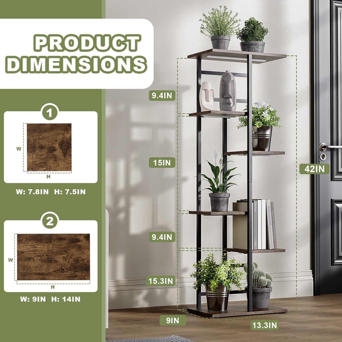 Forotone Plant Stand Indoor with Grow Lights, 6-Tiered Tall Plant Stand Metal Metal Corner Large Plant Shelf Display Rack Holder for Patio Living Room Balcony
