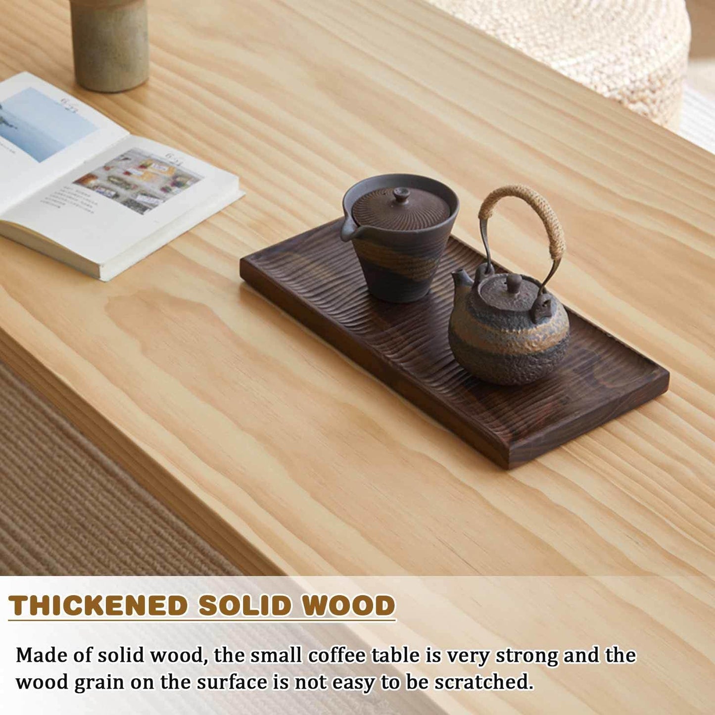 Japanese Style Solid Wood Coffee Table - Zen Tatami Low Table, New Chinese Design, 70.9" Long Balcony Floor Table, Elegant Wood Finish for Living Room & Office
