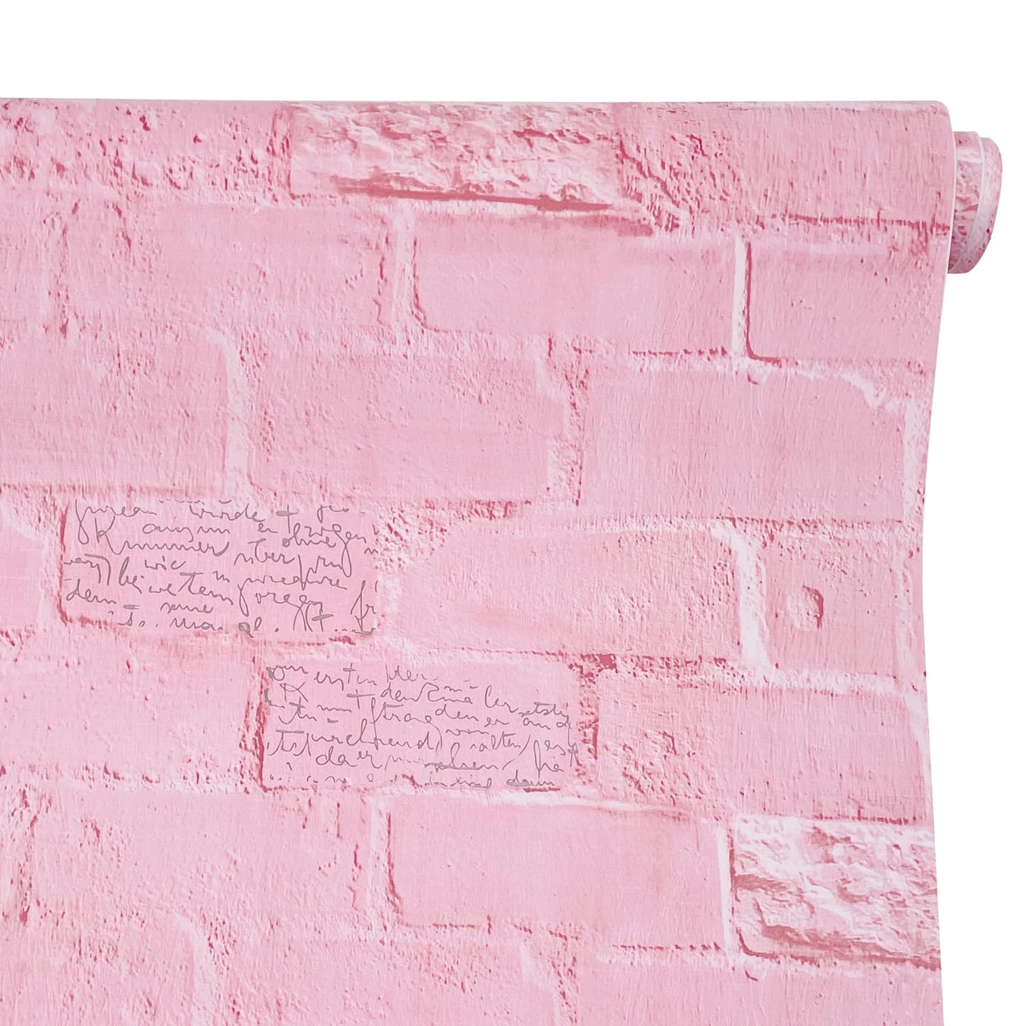 LovingWay 14.7 feet Wallpaper Roll English Quotes Drawer Liner 17.7x177 Inch Classroom Wall PVC Corner Shelving Paper Pink Bricks Christmas Decor