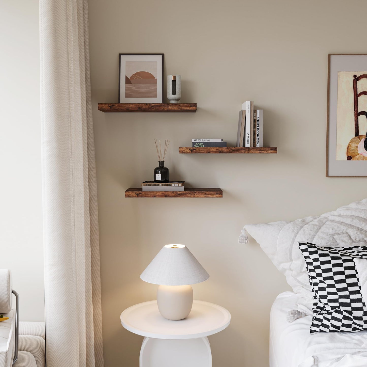 Upassion Floating Shelves for Wall Set of 3, 16" Rustic Brown Floating Shelves, Home Decor, Frame Display Wall Shelf for Bedroom, Kitchen, Bathroom, Living Room