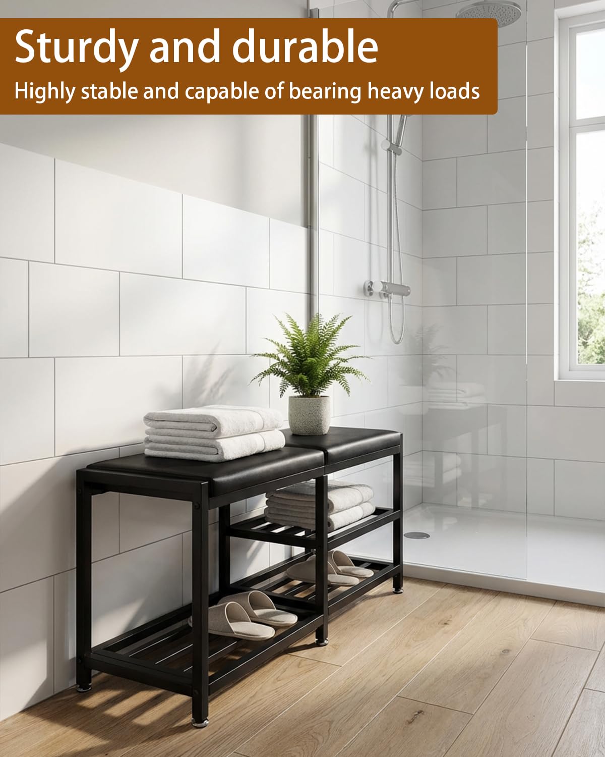 VewePata Shoe Rack Storage Bench for Entryway - Iron Shoe Rack with Bench for Entryway, Front Door Entrances or Bathroom, Space-Saving and Robust, Holds Up to 560 lb