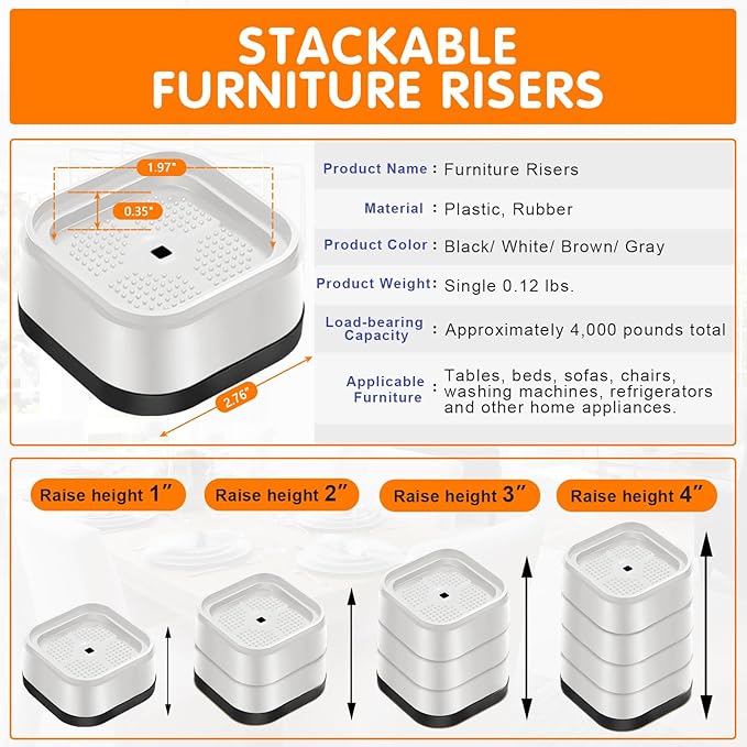 shouwuhho 9 Pack Furniture Risers Adjustable Bed Risers Heavy Duty Lifts Height