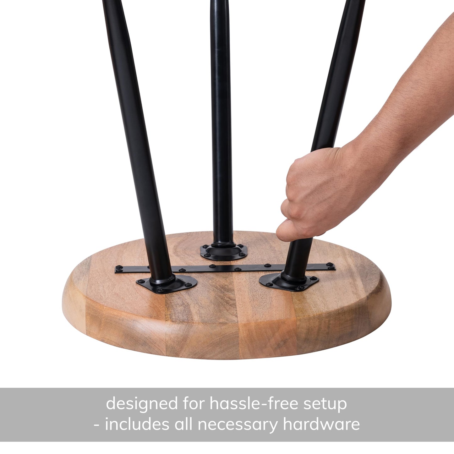 MH London Lydia Round Small End Table & Side Table Solid Wood, Natural top with Black Metal Legs, Nightstand, 15.75"x15.75"x18"