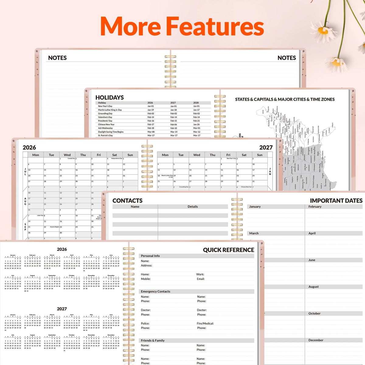 SUNEE Academic Planner 2026-2027 – Weekly & Monthly Planner, July 2026 to June 2027, 8.5"x11", Thick Paper, Tabs, Pockets, Bookmark, Spiral-Bound, Student Teacher Organizer, Blushing Abstract Breeze