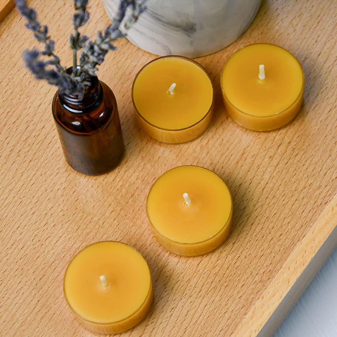 Natural Beeswax Tea Candles, DEYBBY 20 Pack Unscented Pure Organic Beeswax Candles in Clear Cup, Great for Home Decoration Bath Relaxation Emergency