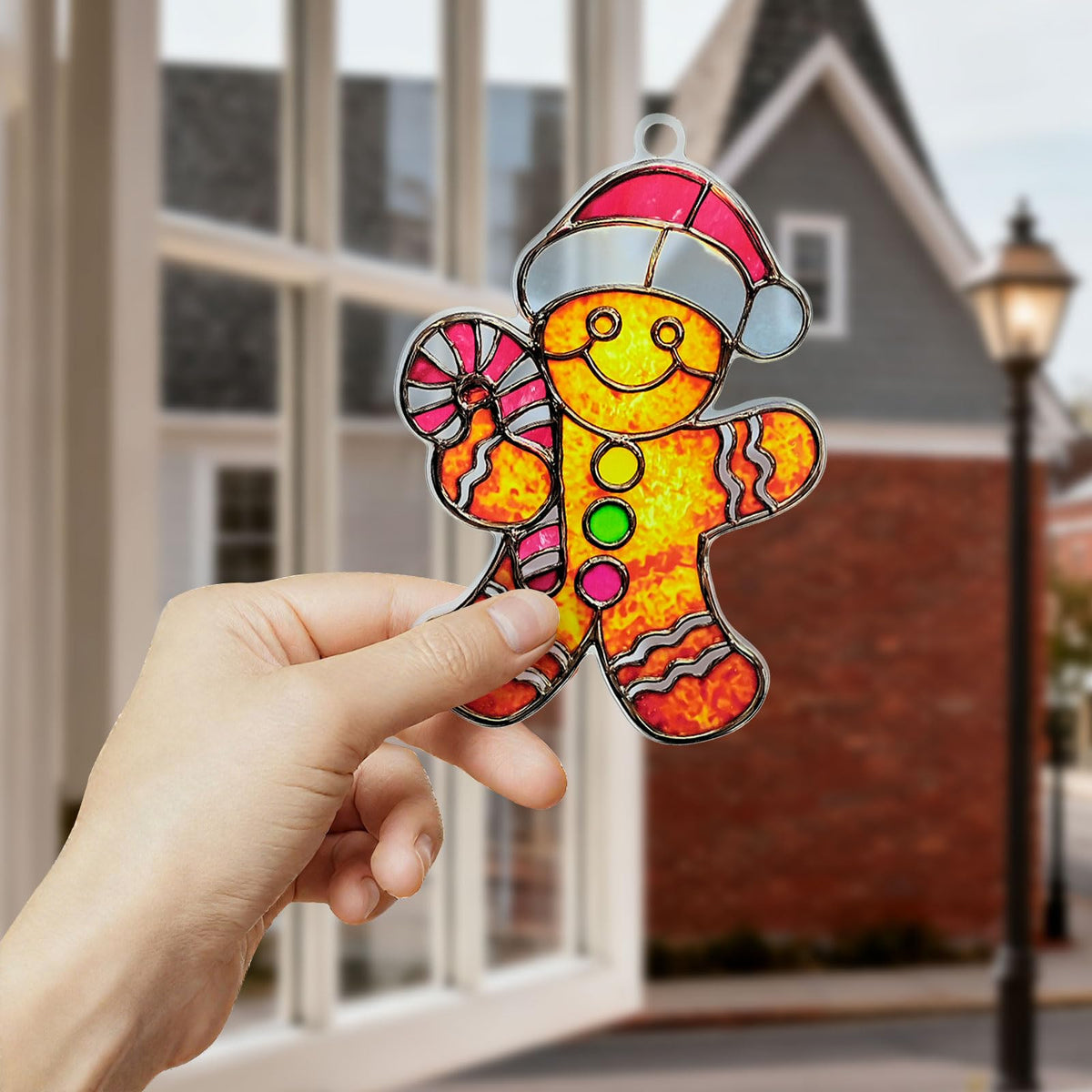 Gingerbread Man Ornament Acrylic Suncatcher Window Hanging Wall Decor for Indoor Outdoor Doors Home
