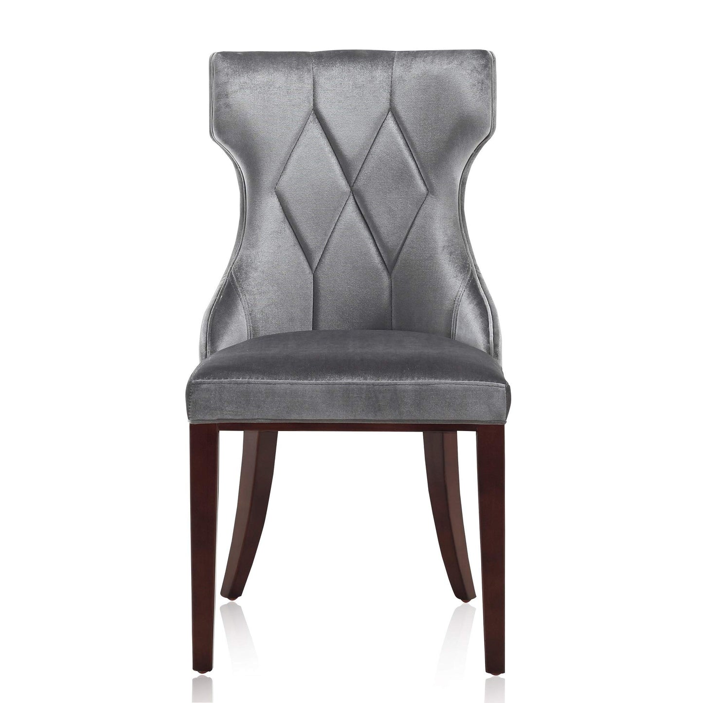 Manhattan Comfort ReineDining Chairs Set of 2, Upholstered Seats with Diamond Stitching, Solid Beech Wood Frame, 4-Leg Base, 18.5" Seat Height, Fully Assembleds, Grey
