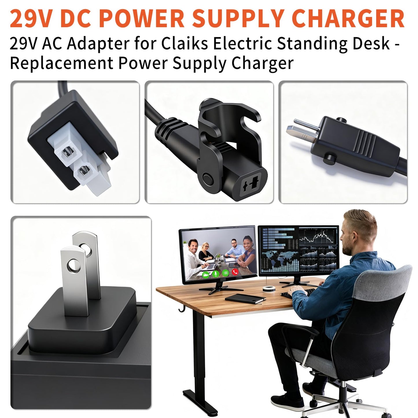 for Electric Standing Desk 29V Power Adapter Charger Compatible with Claiks P1.01.001 P101001 40" 48" 55" 63" Inches Adjustable Height Stand up Desk Compatible with a Variety of Electric recliners