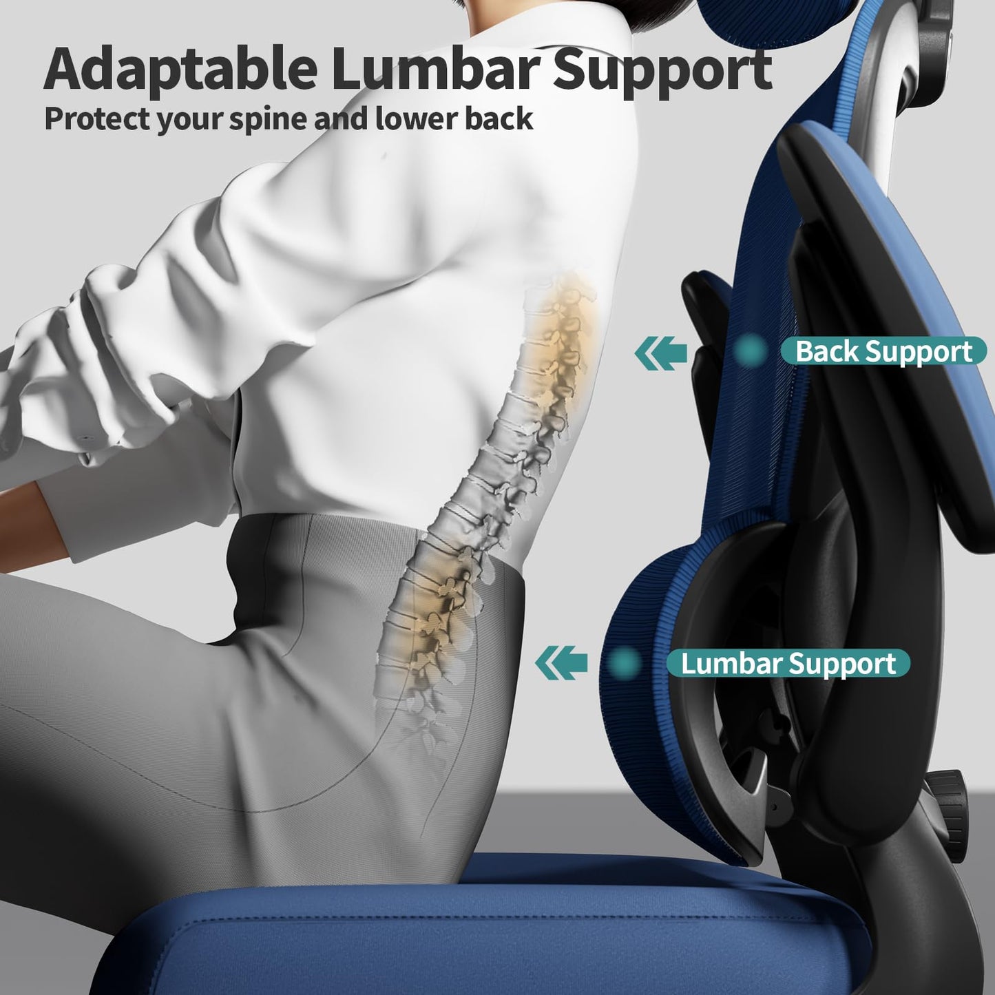 TRALT Office Chair Ergonomic Desk Chair, 330 LBS Home Mesh Office Desk Chairs with Wheels, Comfortable Gaming Chairs (Dark Blue)