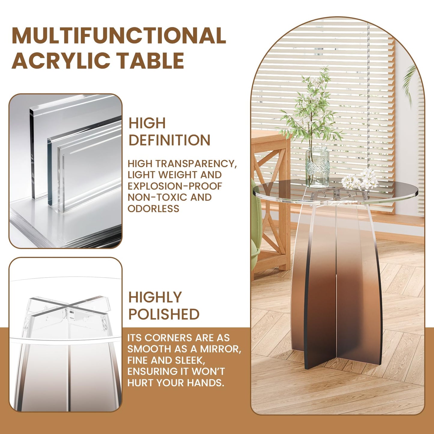 Dethan Amber Gradient Acrylic End Table, Modern Side Table for Living Room, Bedroom & Office, Luxury Lucite Accent Table Furniture, 20 x 20 x 21.1 in