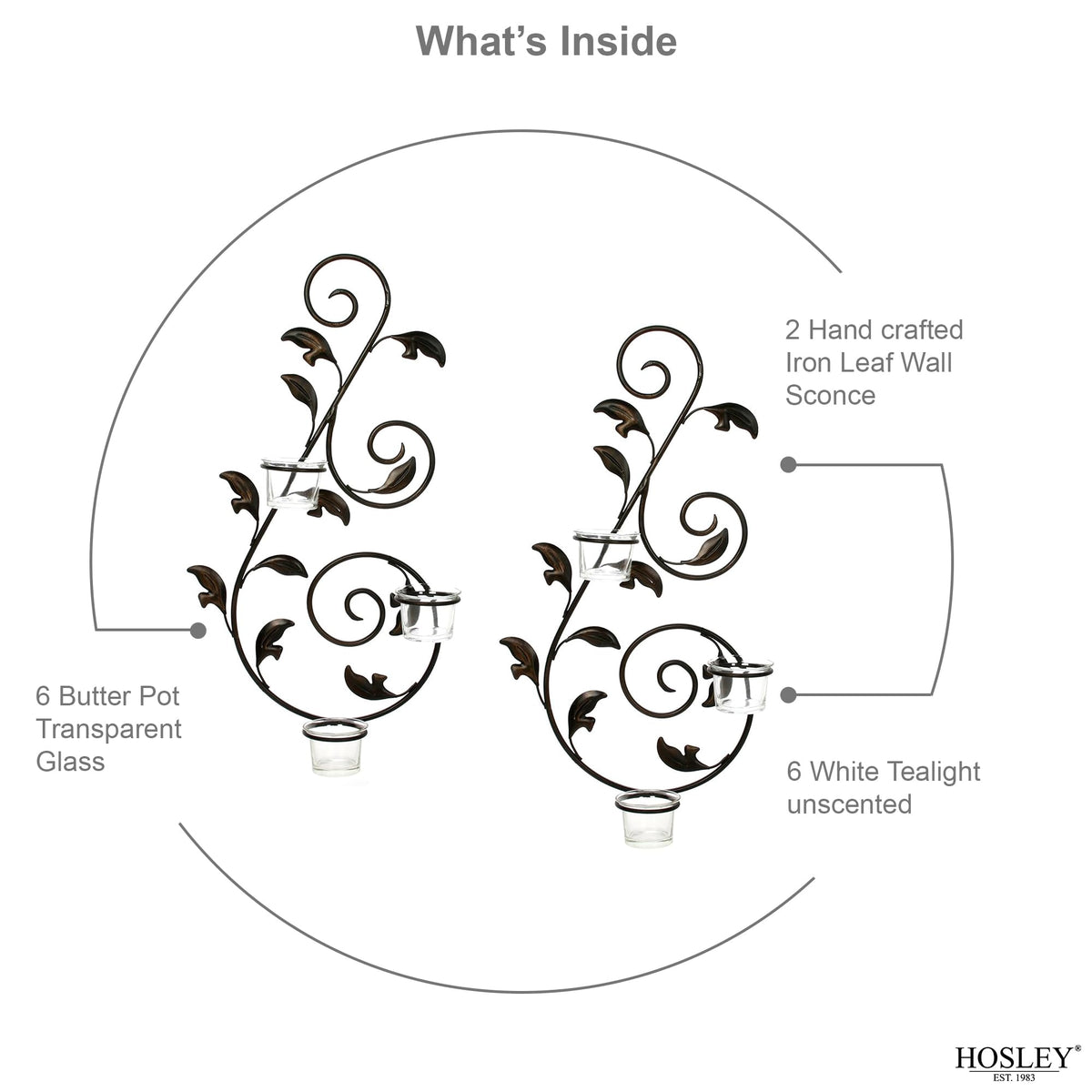 Hosley Set of 2 Iron Leaf Wall Sconce Set with Tealights 18" High Large Scale Wall Decor Elegant Iron Sconces for Home Decorative Metal Leaf Design Perfect for Modern