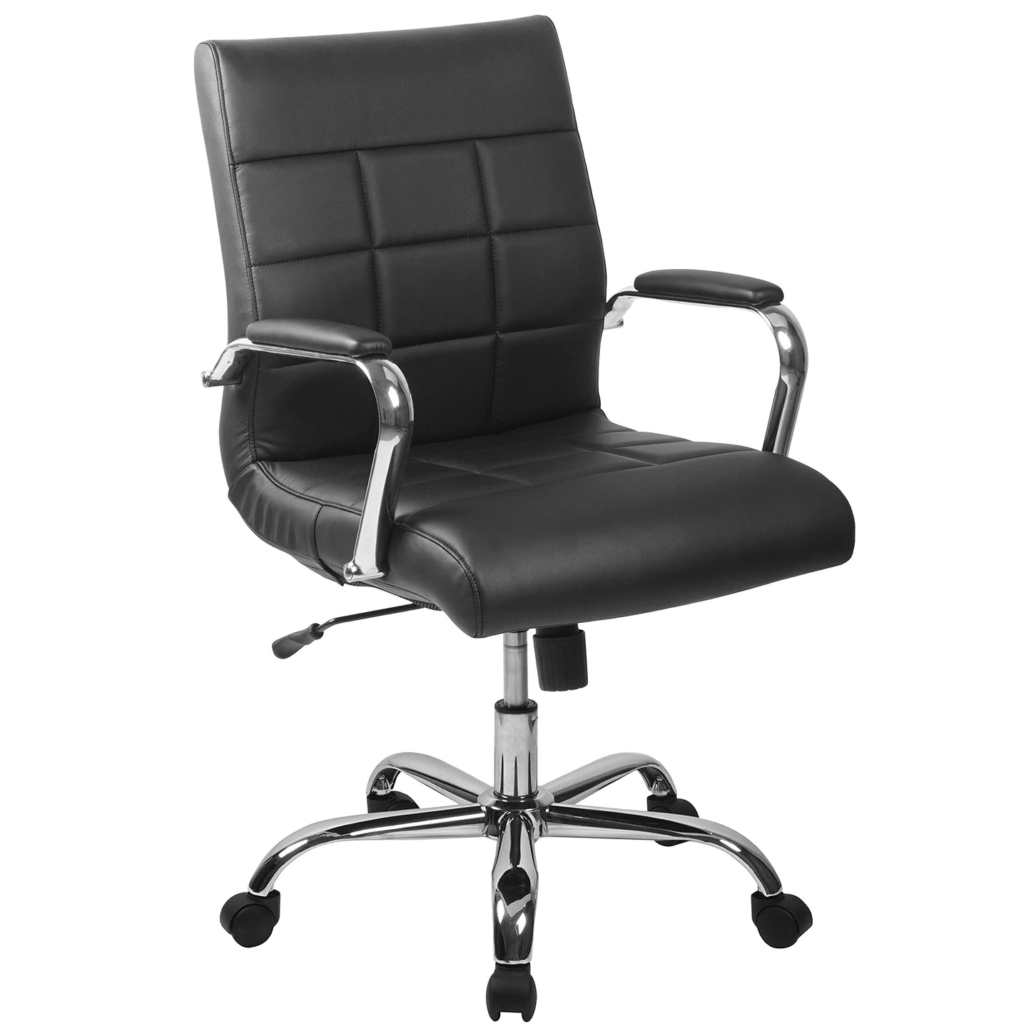 Flash Furniture Vivian Mid-Back Swivel Vinyl Upholstered Desk Chair with Padded Seat and Armrests, Adjustable Height Padded Office Chair, Black/Chrome
