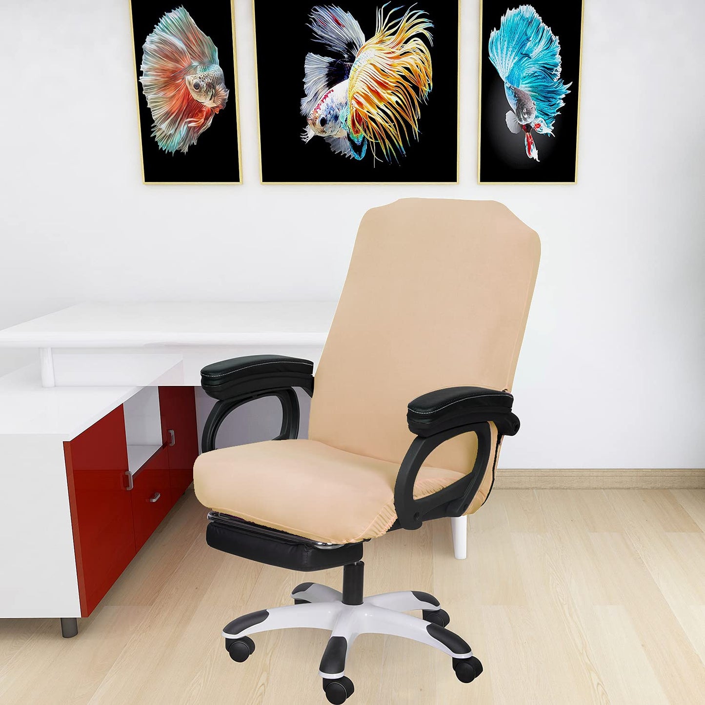 SARAFLORA Office Chair Covers- Large, Champagne- Removable Computer Chair Covers for Office Chair with Zipper for Universal Rotating Chair Desk Chair Cover Chair Seat Washable Protector for Pet