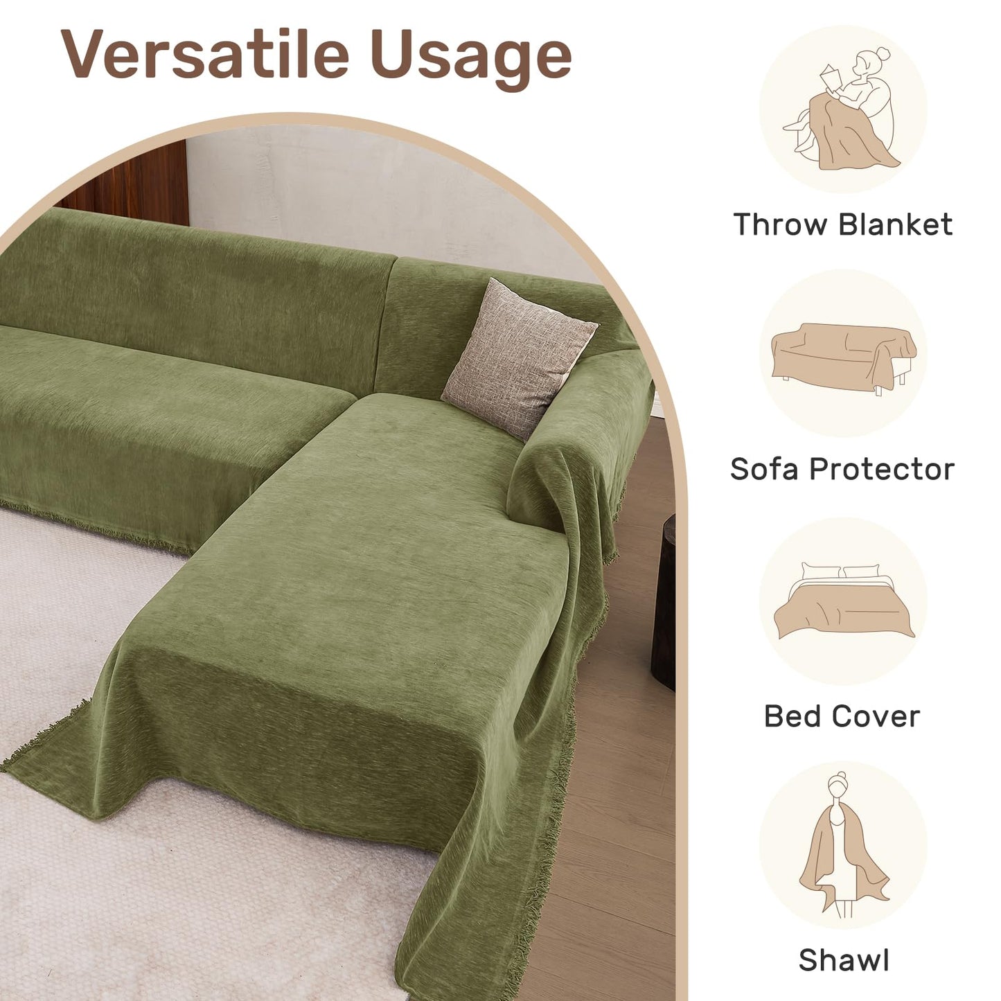 Houmiggle Sectional Couch Covers, 2 Pieces Washable L Shaped Couch Covers Sofa Blanket for Dogs Pet Friendly Sectional Sofa Slipcovers Furniture Covers,71"x118"+91"x134",(XXX-Large,Green)