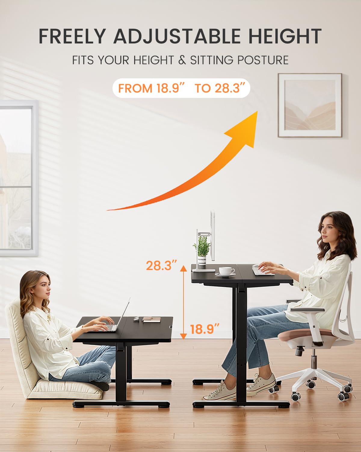 ErGear Low Height Adjustable Desk, Lifts 18.9-28.4 Inches, 35 X 20 Inches Electric Standing Desk for Kids, 4 Height Memory Settings & Storage Hooks, Home Office Computer Table & Study Desk, Black