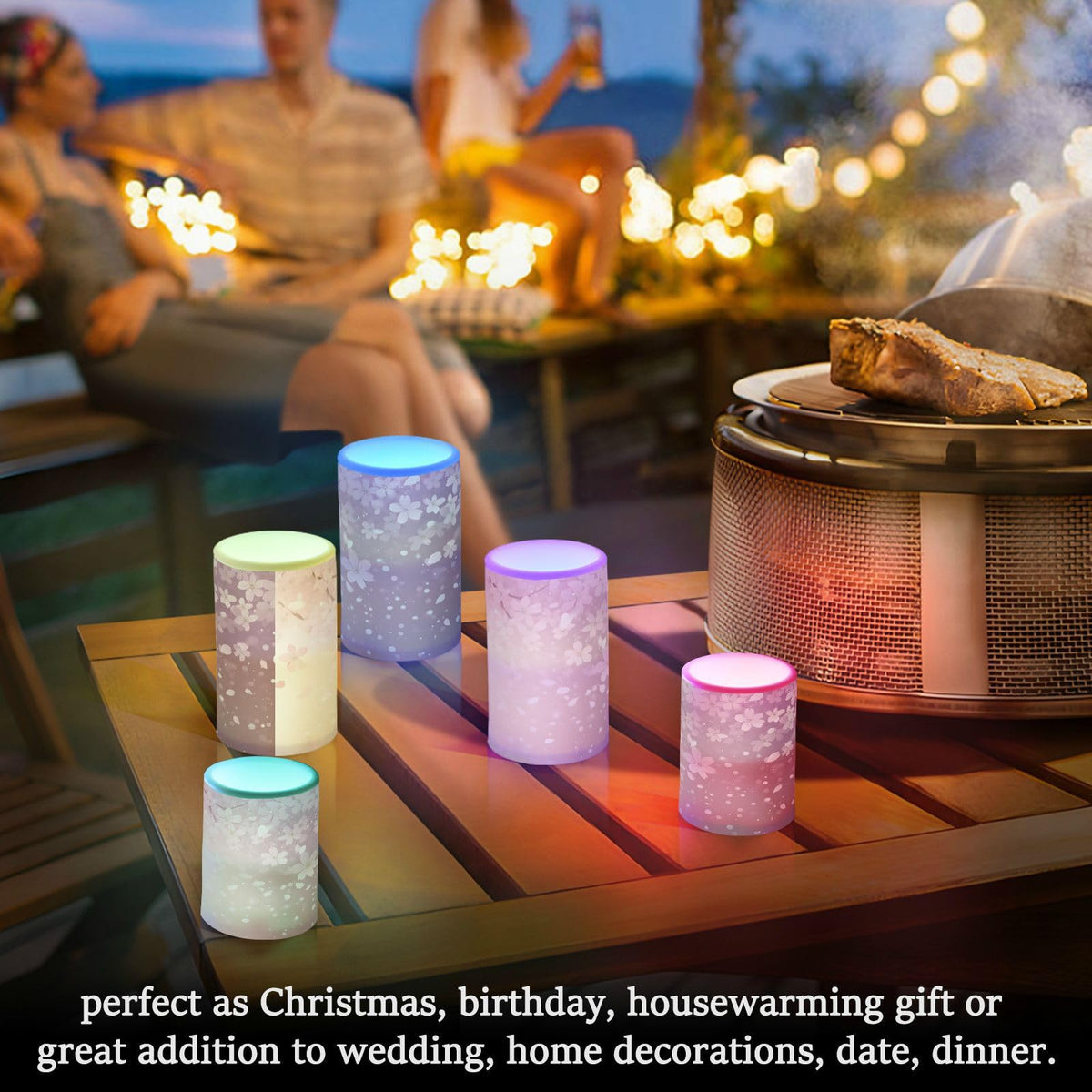 ALAZA Romantic Cherry Blossoms Flickering Flameless Candles Battery Operated with Remote Timer,Tea Light Candles LED Pillar Votive Candles Set of 2 for Outdoor Indoor Decorations