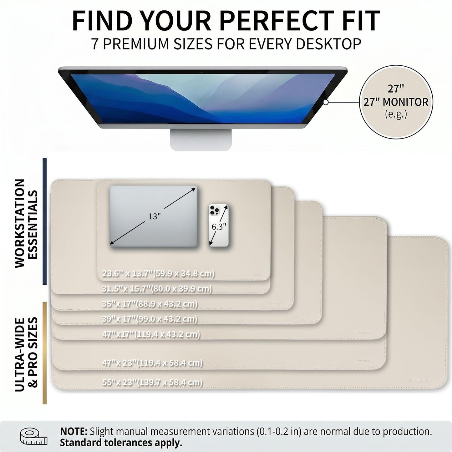 PROMATTOO Large Desk Pad Non-Slip Desk Mat Protector for Keyboard Mouse Waterproof Vegan Leather Surface Faux Leather Laptop Mat Smooth Mouse Pad Premium Gift Tube Creamy White 31.5" x 15.7"