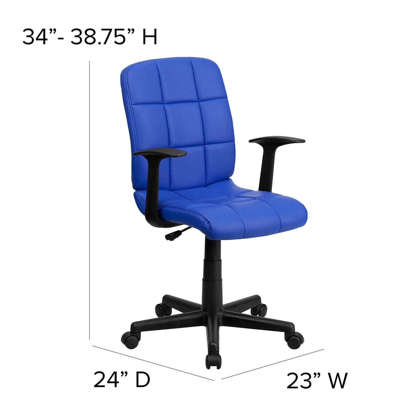Flash Furniture Clayton Mid-Back Blue Quilted Vinyl Swivel Task Office Chair with Arms
