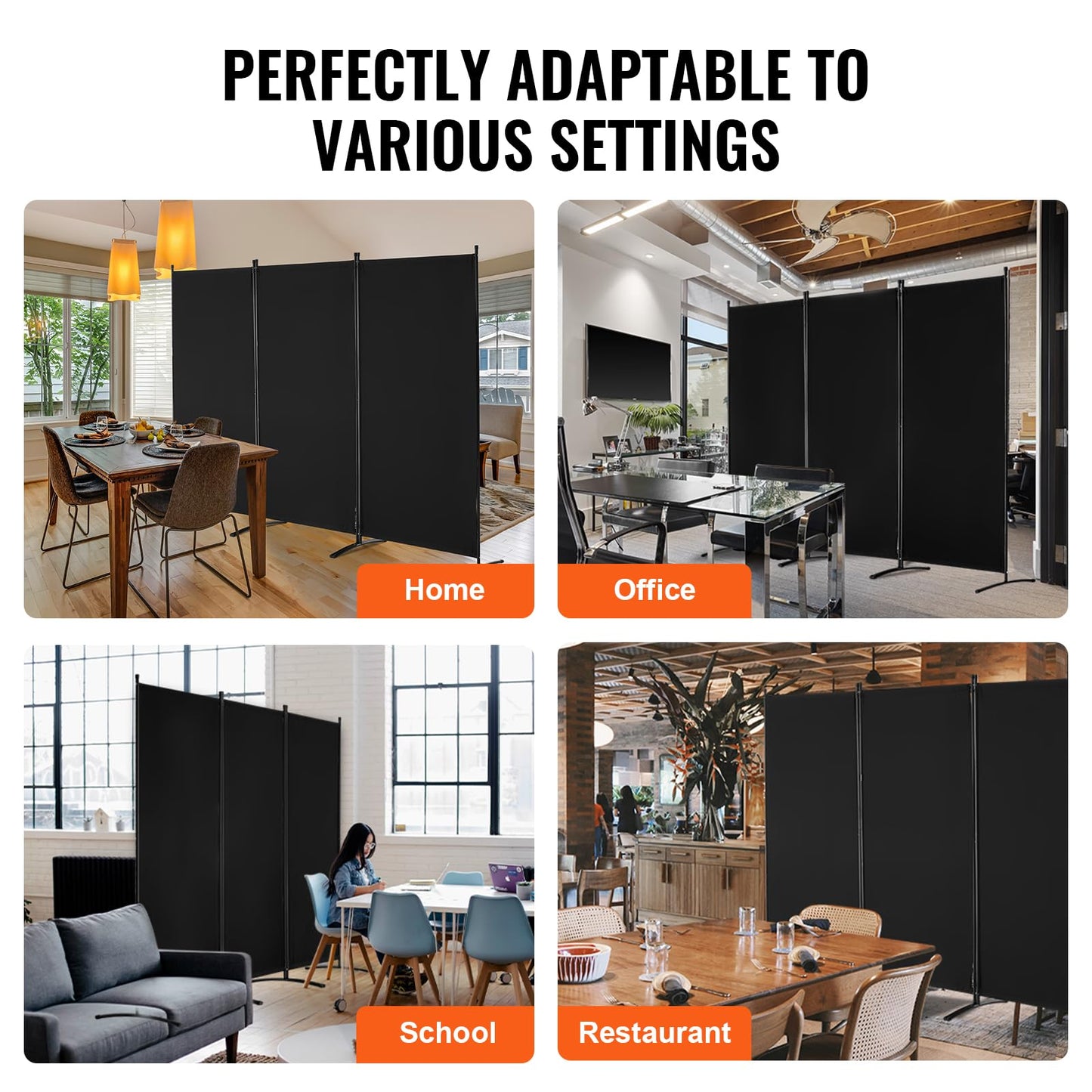 VEVOR Room Divider, 3 Panel Room Divider, Folding Privacy Screen and Portable Partition Divider for Room Separation, Freestanding Room Partitions for Office, Bedroom, Black
