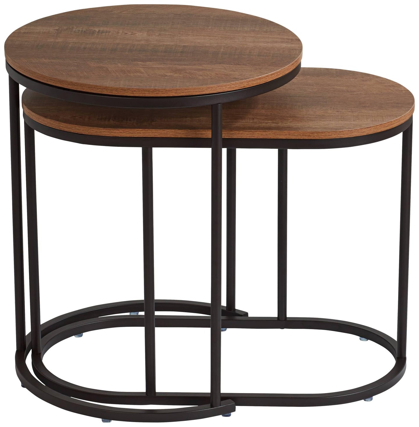 Studio 55D Santa Maria Modern Industrial Set of 2 Small Walnut Round Circle Oval Nesting Wood Black Metal Frame Accent Coffee Couch Side End Tables Living Room Decor Furniture Bedroom Home Office