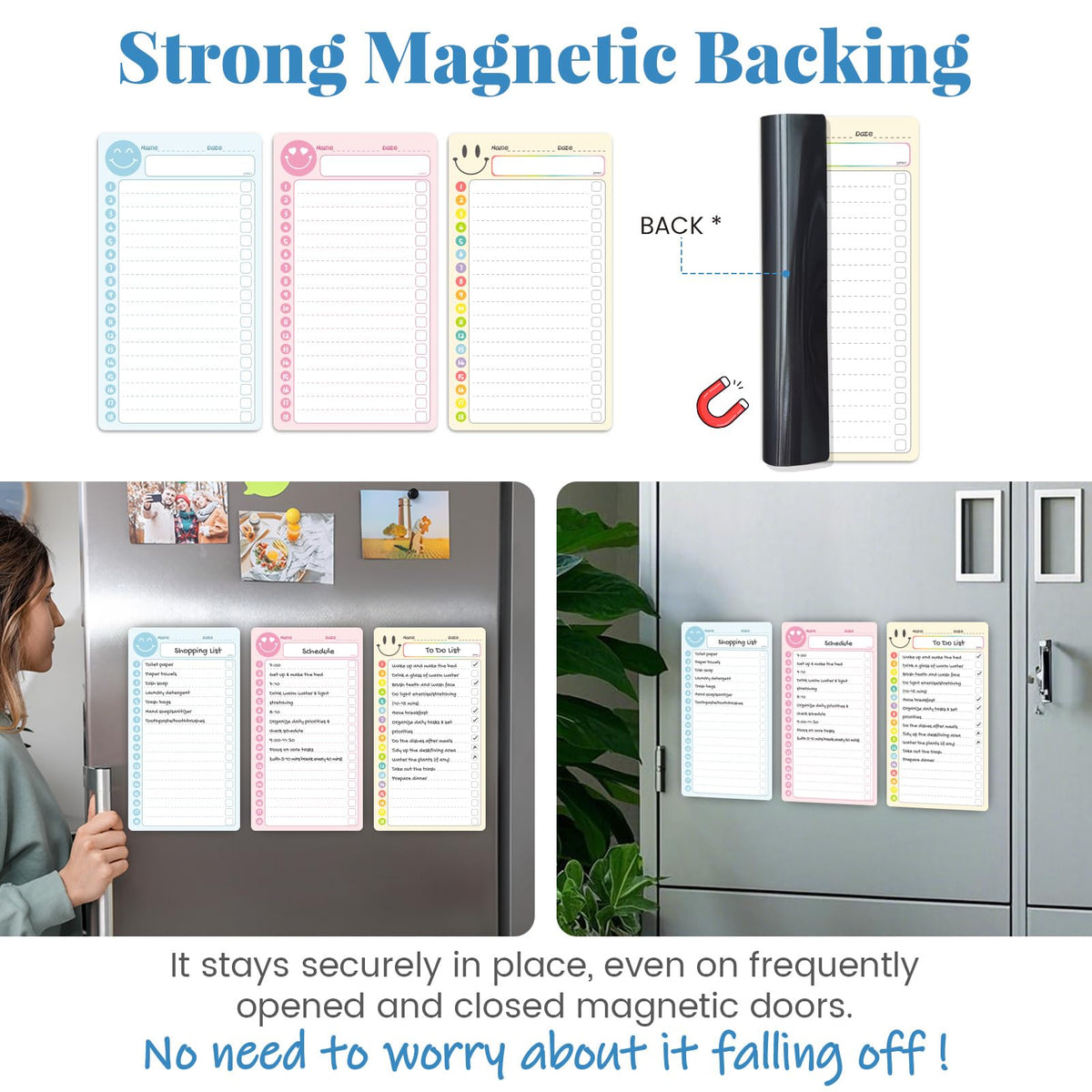 JJPRO Magnetic Multi-Functional to Do List for Fridge - 10" x5.5“ Home Checklist for Kids and Teens,Daily Checklist for Toddlers,Magnetic to Do List for Refrigerator-Blue,Pink&Yellow