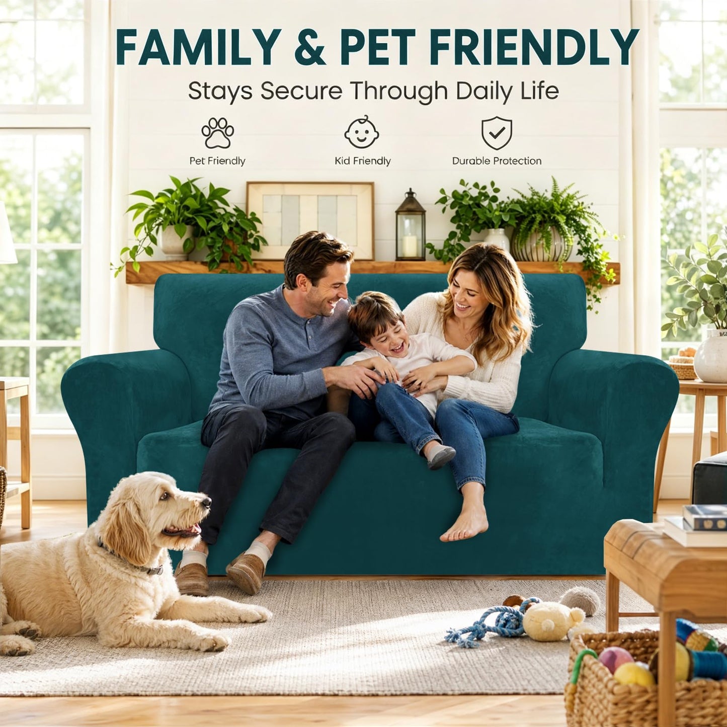 YEMYHOM Real Velvet Couch Covers for 2 Cushion Couch High Stretch 1 Piece Loveseat Slipcover for Pets Dogs Anti Slip Love Seat Sofa Slipcover Furniture Protector (55"-69", Blackish Green)