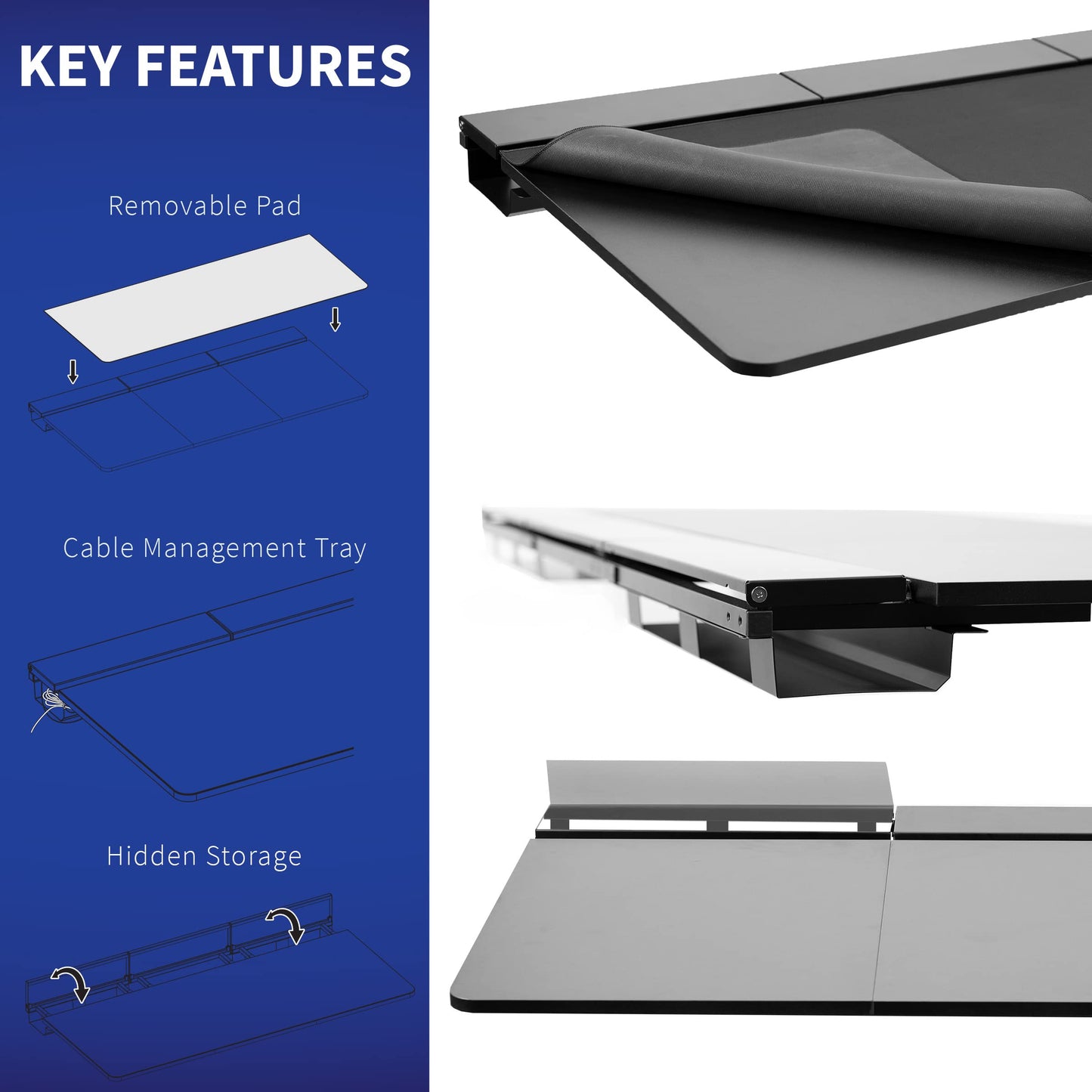 VIVO Universal 60 x 30 inch Table Top with Built-in Concealed Cable Trays for Standard and Sit to Stand Height Adjustable Home and Office Desk Frames, Full Size Mouse Pad, Black Desktop, Desk-TOP3