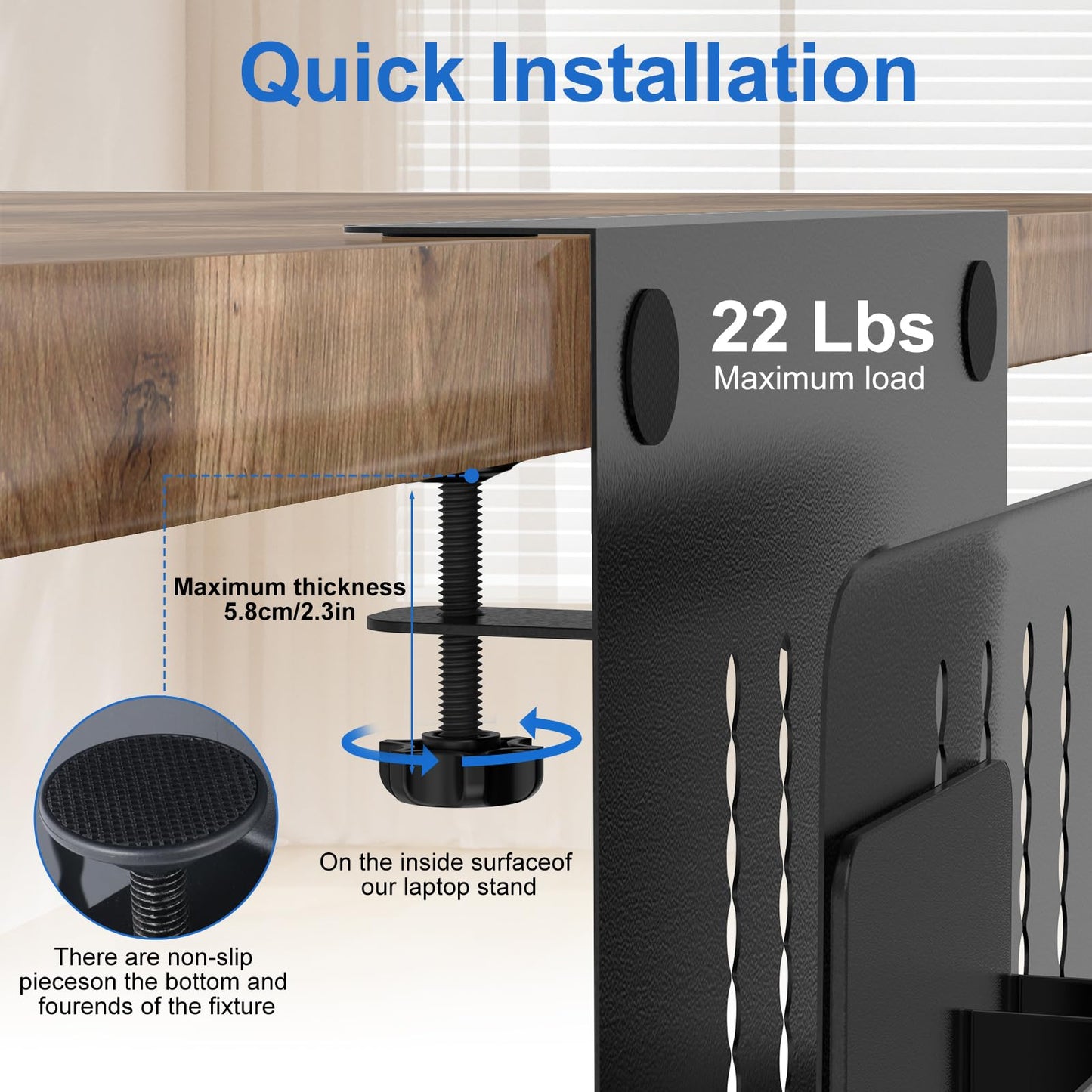 HAMOPY Desk Side Storage, Single-Layer Steel Hanging Desk Organizer with Magnetic Pen Holder, No Drilling Desk Drawer Cable Management Tray, Under Table Laptop Holder for Office, School&Home(Black)