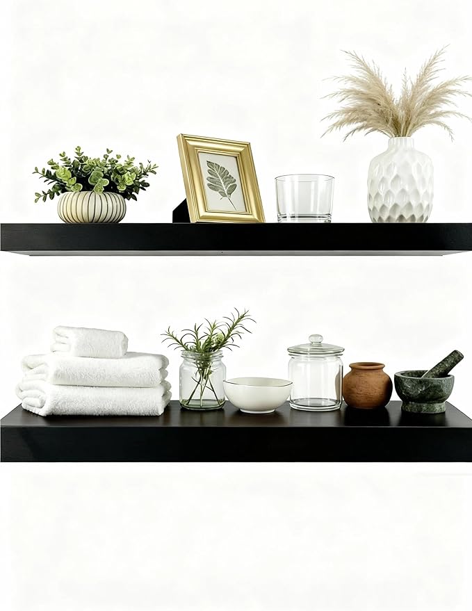Solid Wood Floating Shelves, 40in Finished Real Wood Wall Shelves