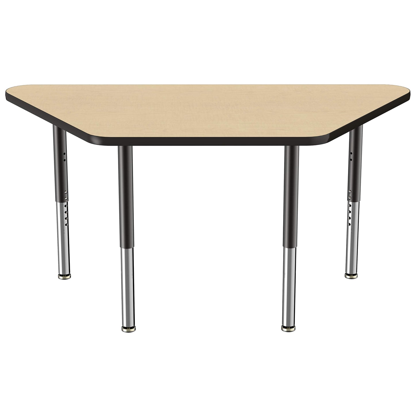 FDP Mobile Trapezoid Activity School and Office Table (30 x 60 inch), Super Legs with Glides and Casters for Collaborative Environments, Adjustable Height 19-30 inches - Maple Top and Black Edge