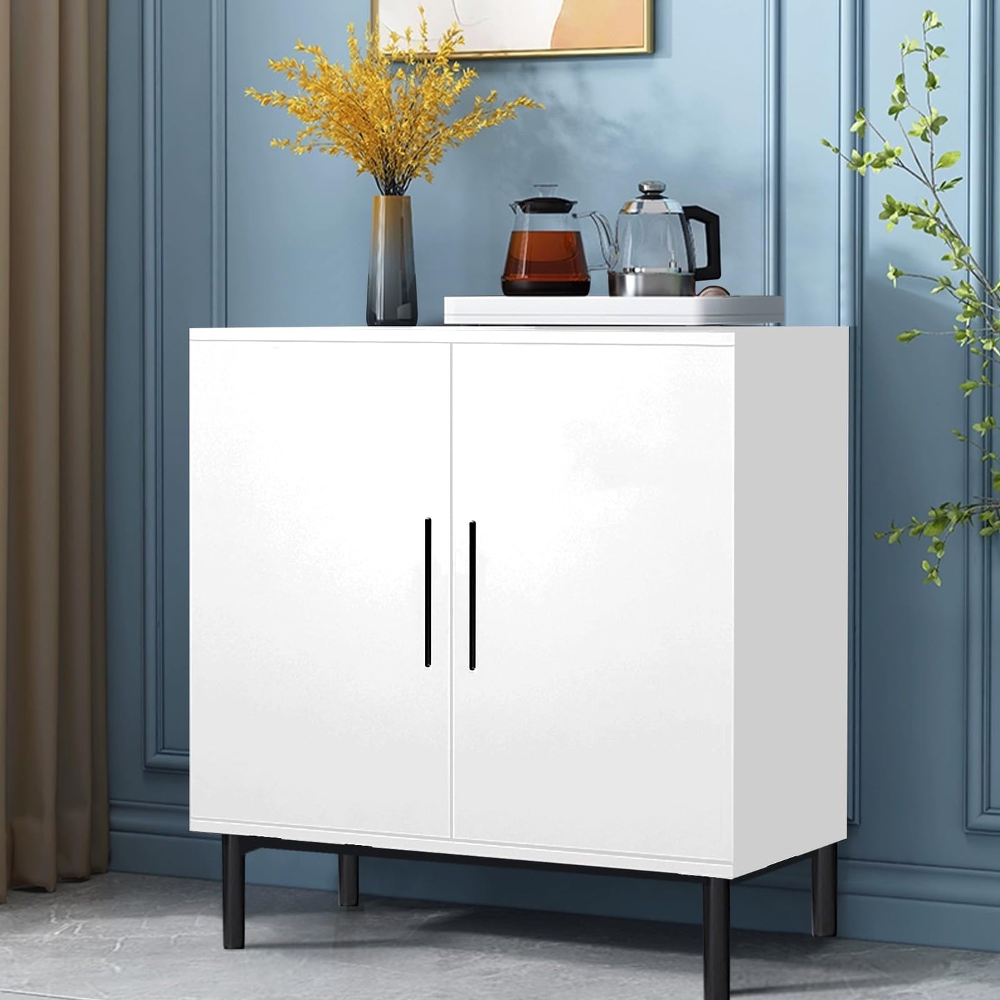 LUCKLIFE White Kitchen Sideboard Buffet Cabinet with Doors, Modern Coffee Bar Cabinet for Dining Room & Living Room, White, 1 Pack