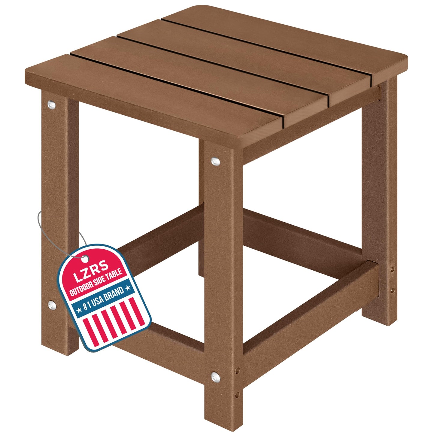 LZRS Square Patio Side Table, Heavy Duty HDPE Outdoor End Table with Wood Texture, Weatherproof Composite Table for Adirondack Chairs, Deck, Pool, Indoor/Outdoor, No Peeling or Cracking(Brown)