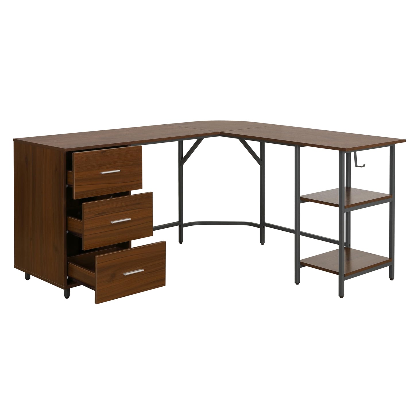 Techni Mobili L Shaped Desk - Two-Toned Computer Desk with Drawers & Storage Shelves - Simple Modern Furniture & Home Office Space Corner Table for Work & Writing