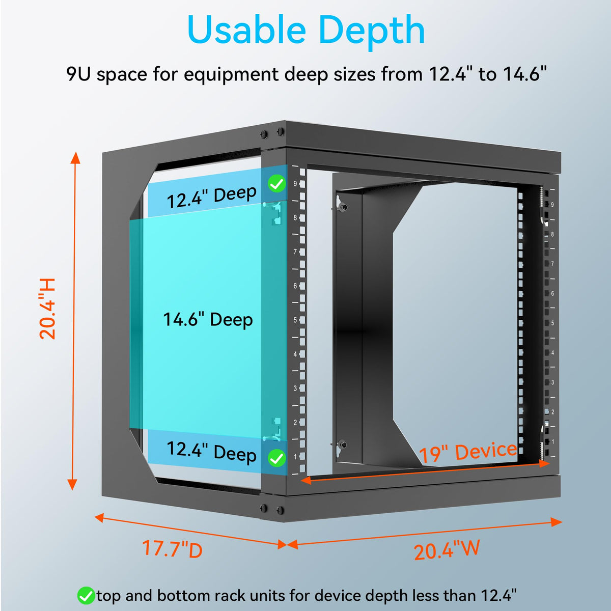 Server Rack Wall Mount 9U with Swing Open, Wall Mount Network Rack for 19 Inch Equipment, Computer Racks & Cabinets for Easy Access, Sturdy Home Network Rack for Small Space
