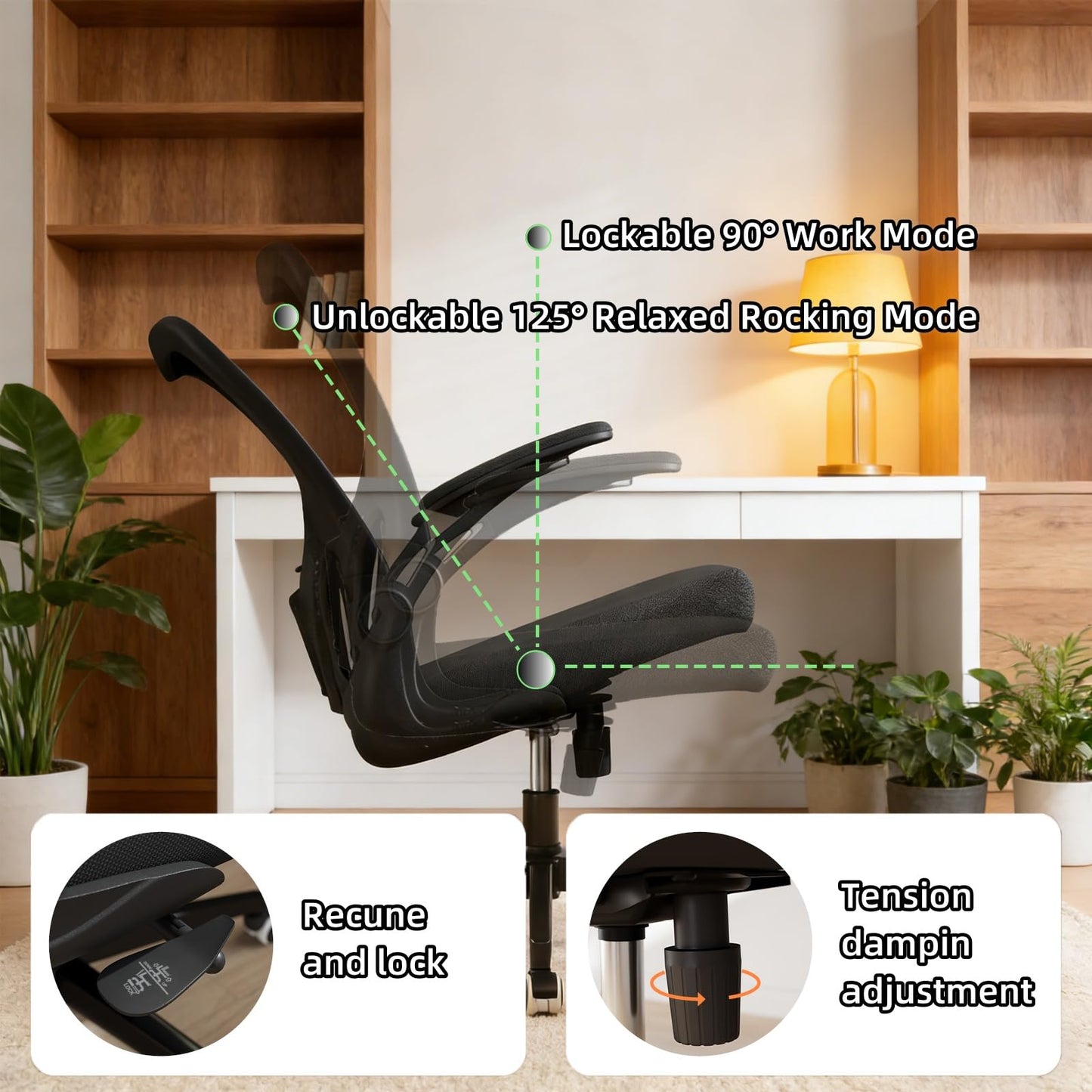 Ergonomic Office Chair, High-Back Mesh Computer Desk Chair with Adjustable Height, Lumbar Support, Flip-Up Armrests,and Swivel Rolling Design for Home and Office Use