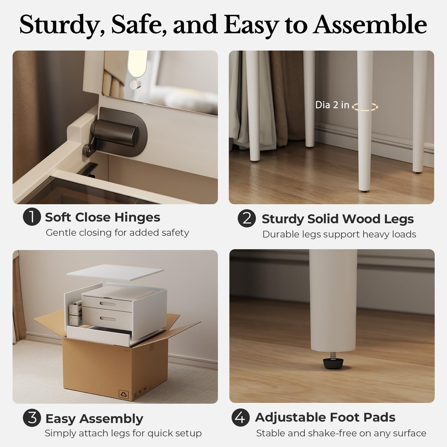 Muwuele Small Vanity Desk and Vanity Stool Bundle, Vanity Set with Mirror and Stool and Lights, Solid Wood Vanity Desk and Chair Set, Makeup Vanities & Vanity Benches (Vanity 19.6 inch Wide, White)