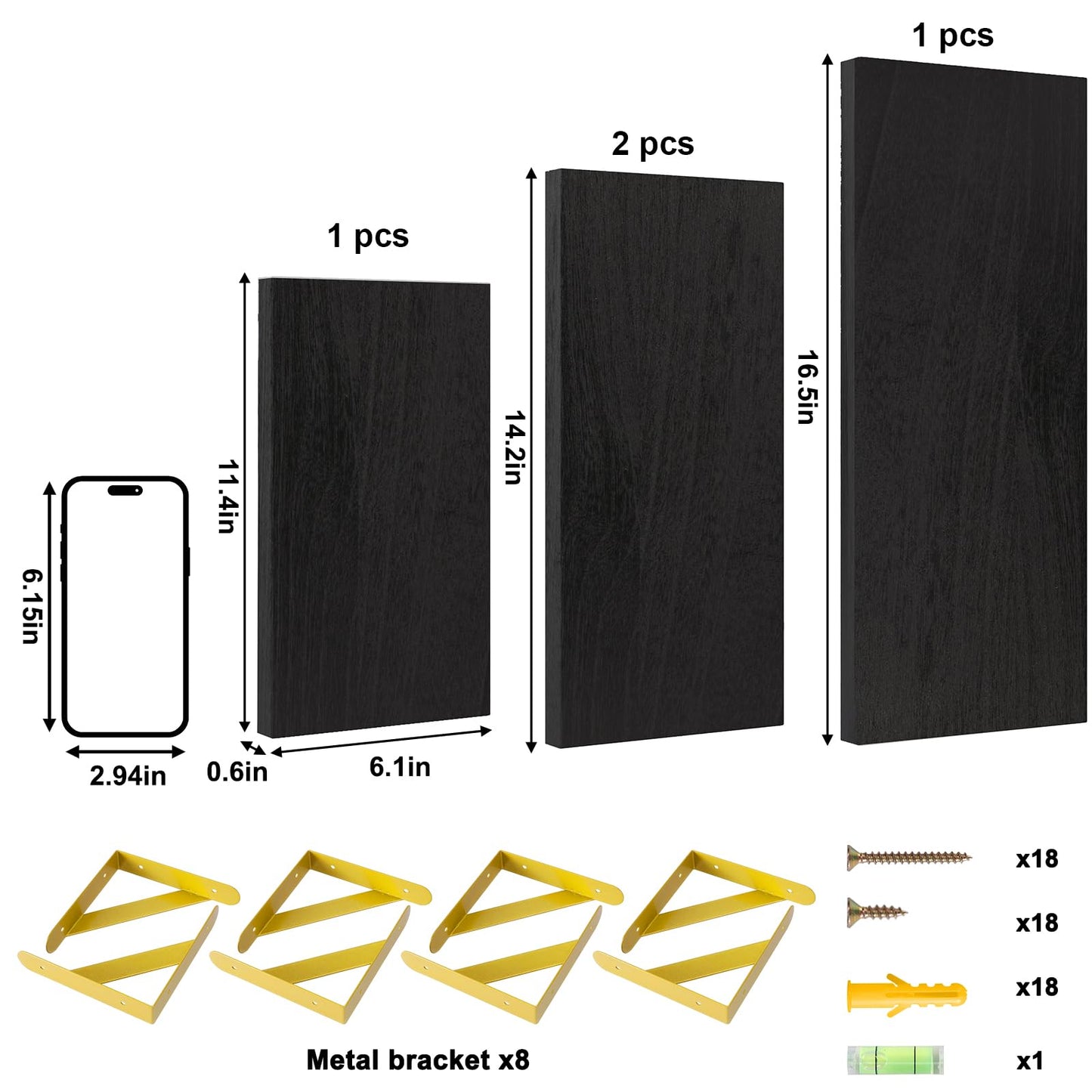 YGEOMER Floating Shelves for Wall, Different Sizes Black Wall Shelves for Living Room, Bathroom, Bedroom, Kitchen, Home Decor (Set of 4)