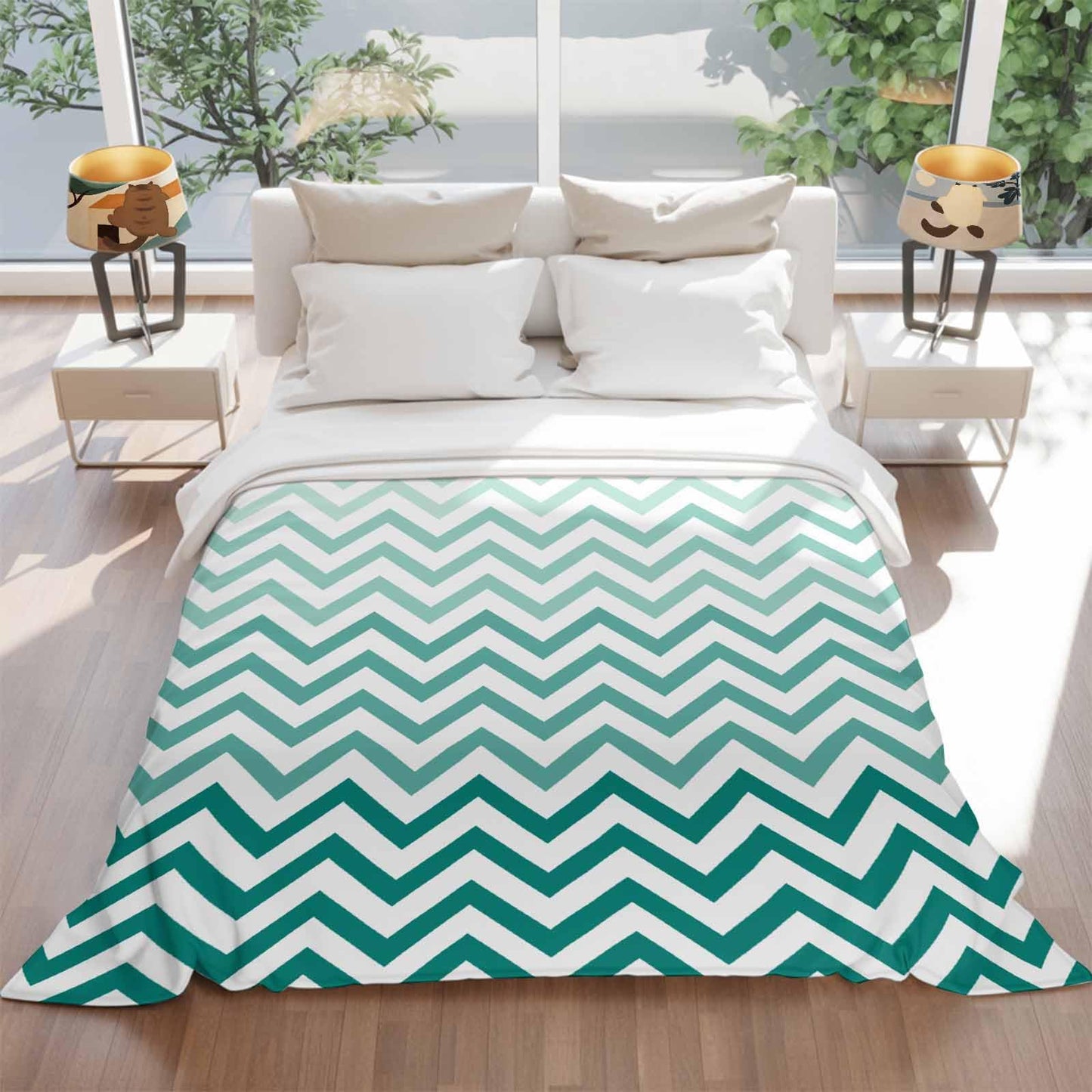 Teal Chevron Ultra Soft Throw Blanket Printed Flannel Fleece Throw Blankets for Couch Bed Sofa Travel Ombre Geometric Ocean Wave V-Shaped Cozy Fluffy Blanket for Adults Women 30" x 40"