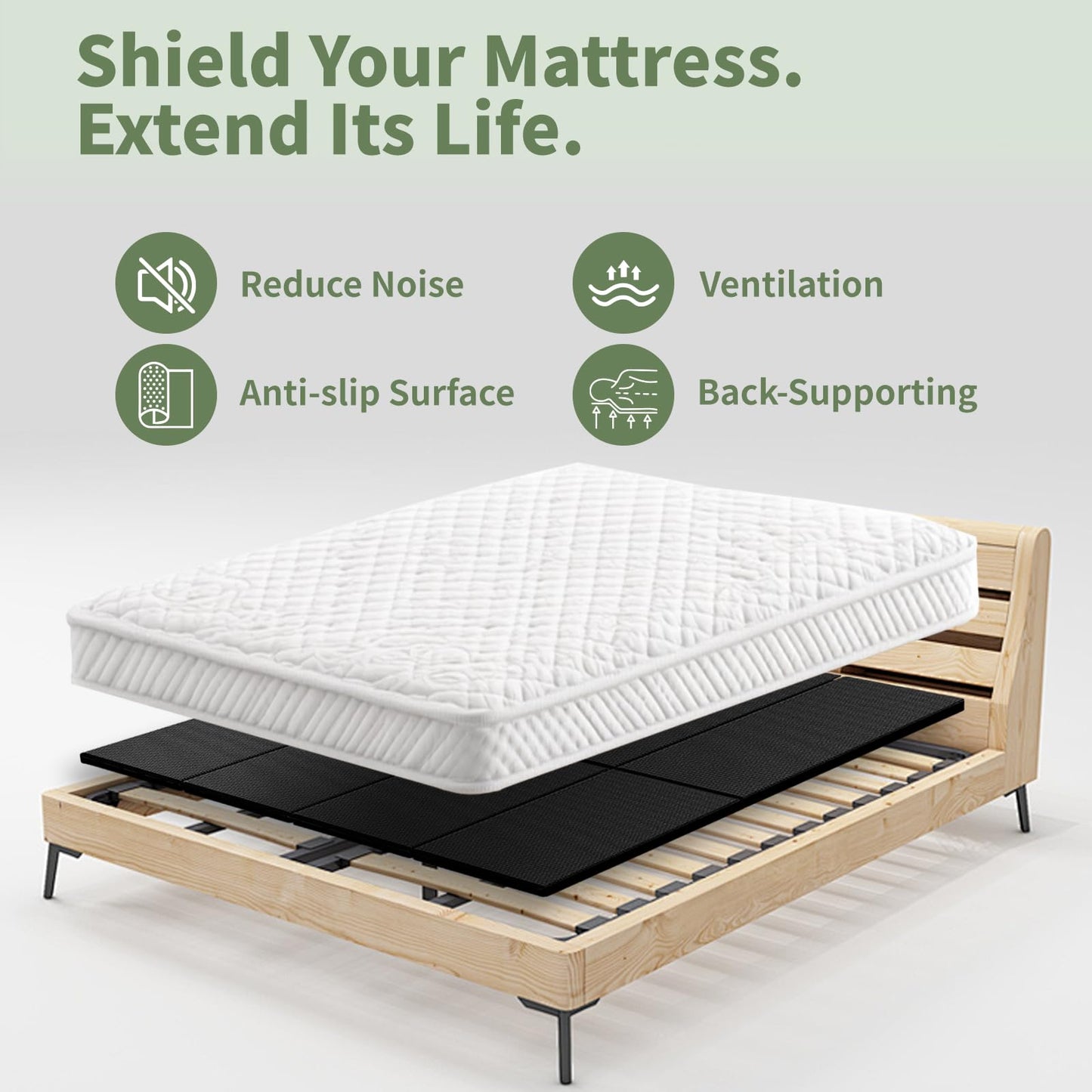 Voyla Upgraded S-Curved Rib Bunkie Board Full Size 54'' x 75' 10mm Heavy Duty Under Mattress Bed Support Slats - Breathable, Noise Minimizing, Moisture Resistant Bunkieboards