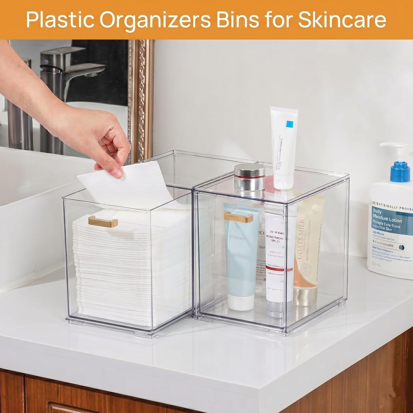 LALOBLUE Clear Stackable Drawer Organizer, 4 Pack Acrylic Storage Drawers with Pull-Out Design, Space-Saving Organizer for Bathroom, Vanity, Kitchen & Office