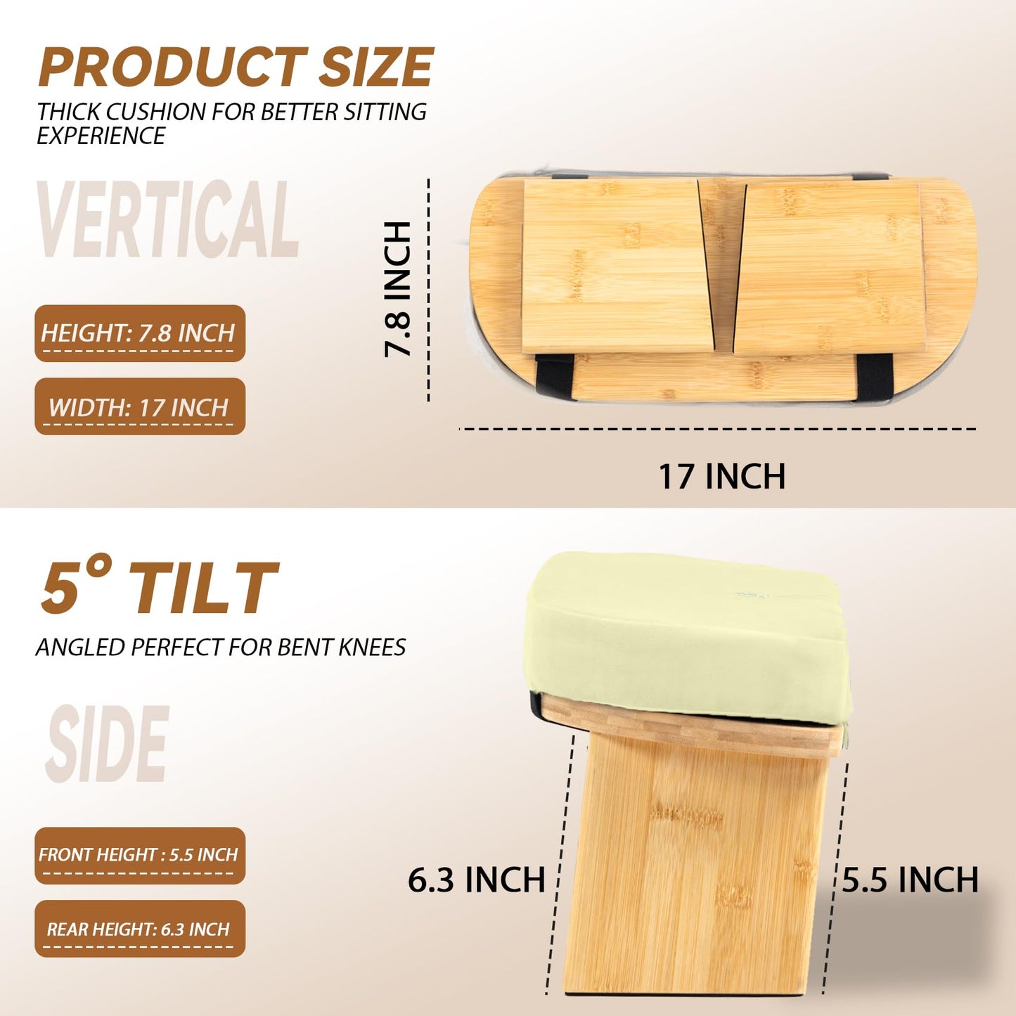Estleys Meditation Bench, Bamboo Meditation Stool, Folding Kneeling Meditation Bench, Seiza Prayer Bench, Prayer Bench with Meditation Cushion, Kneeling Stool(Beige-Bag)
