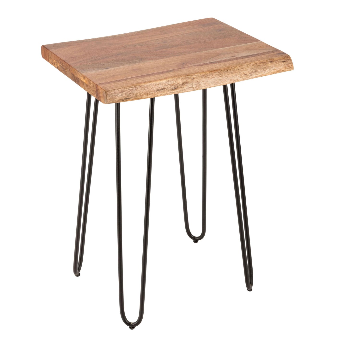 Alaterre Furniture Live Edge Wood End Table with Hairpin Metal Legs – Mid Century Modern Living Room Table with Acacia Wood Top (20 Inch)