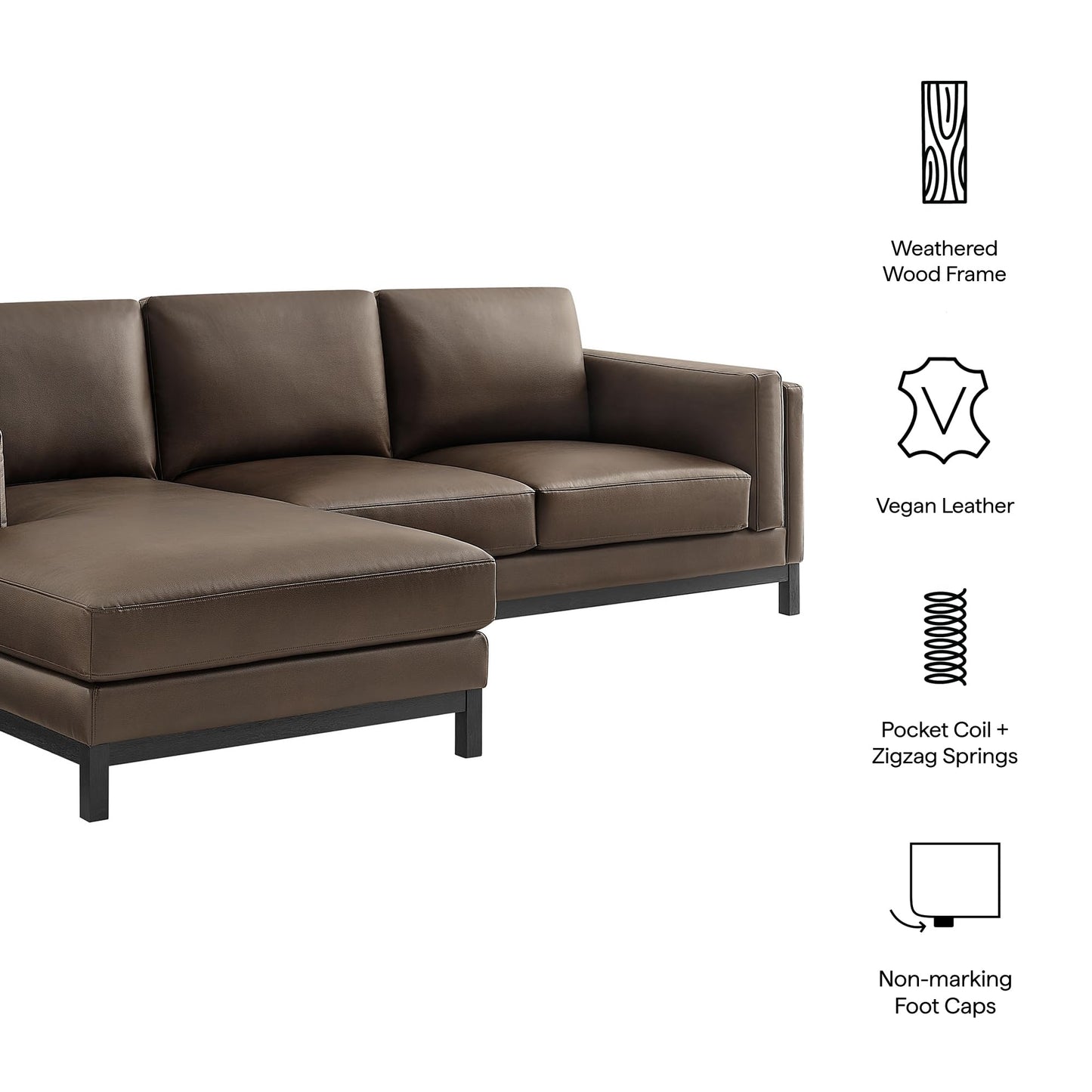 Modway Roscoe Left-Facing Sectional Sofa with Chaise in Espresso - 2-Piece Faux Leather Upholstered Deep Seat Couch, L Shaped Modular for Living Room or Lounge