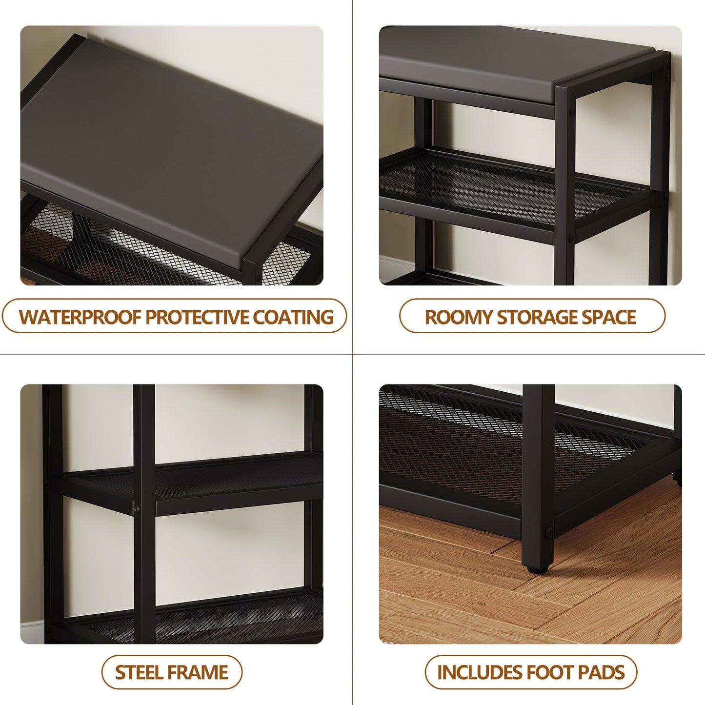 ZHOOGE Small Shoe Bench Shoe Rack Storage Bench Entryway Bench Shoe Shelf with Seat Cushion, Stable Shoe Organizer for Entryway, Living Room, Bench Seat Holds Up to 300 lb, (17"x 10"x 16", L x W x H)