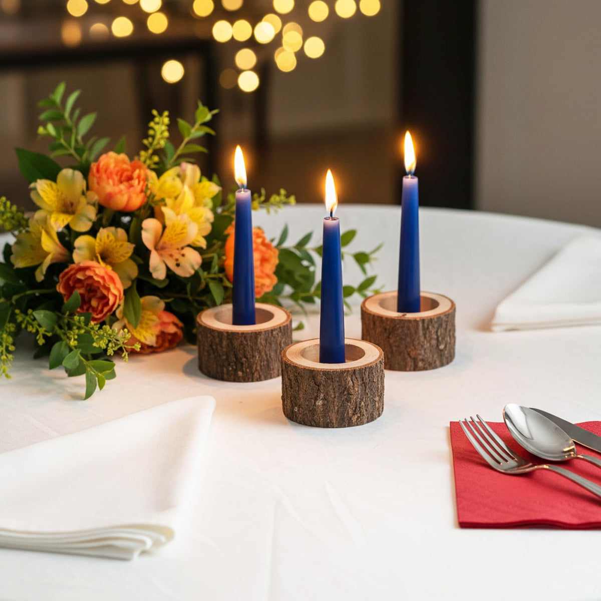 24 Pcs Wooden Tea Light Candle Holders Votive Candle Holders, Rustic Wooden Pillar Candle Stands Vintage Tealight Holders Set Candle Centerpieces for Dining Table Wedding Party, 1.6" H