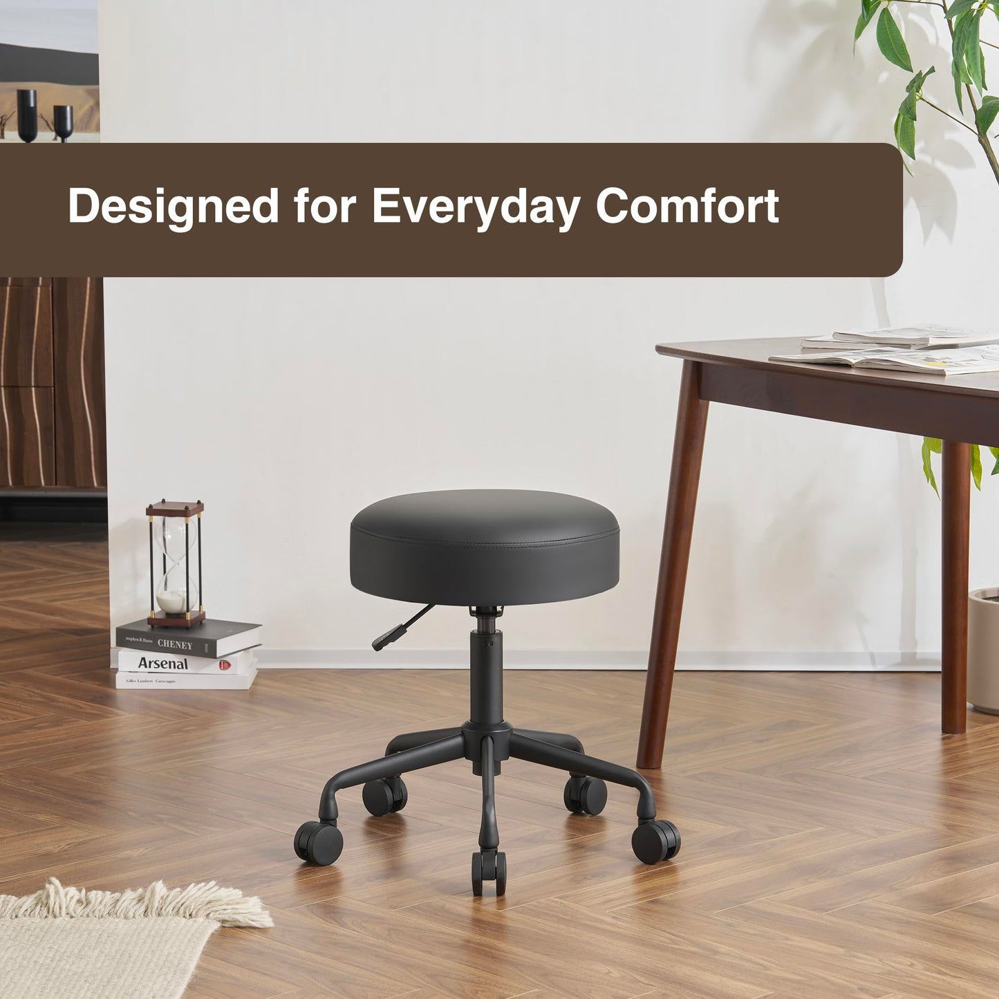 DR.LOMILOMI Heavy Duty Extra Wide Thick Cushion Seat Adjustable Height Swivel Rolling Stool for Dental Clinic, Salon, Office, and Bar - NAIA 502 (Black, Standard)