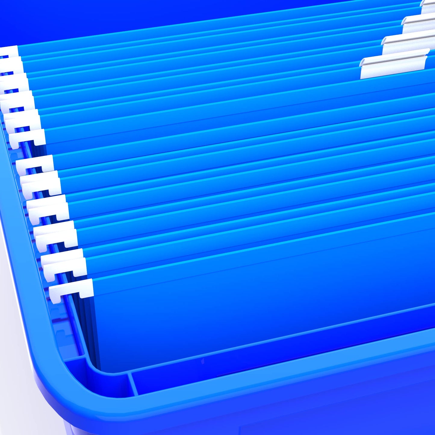 Storex Storage File Tote with Molded Handles, Blue/Clear, 4-Pack (61542B04C)