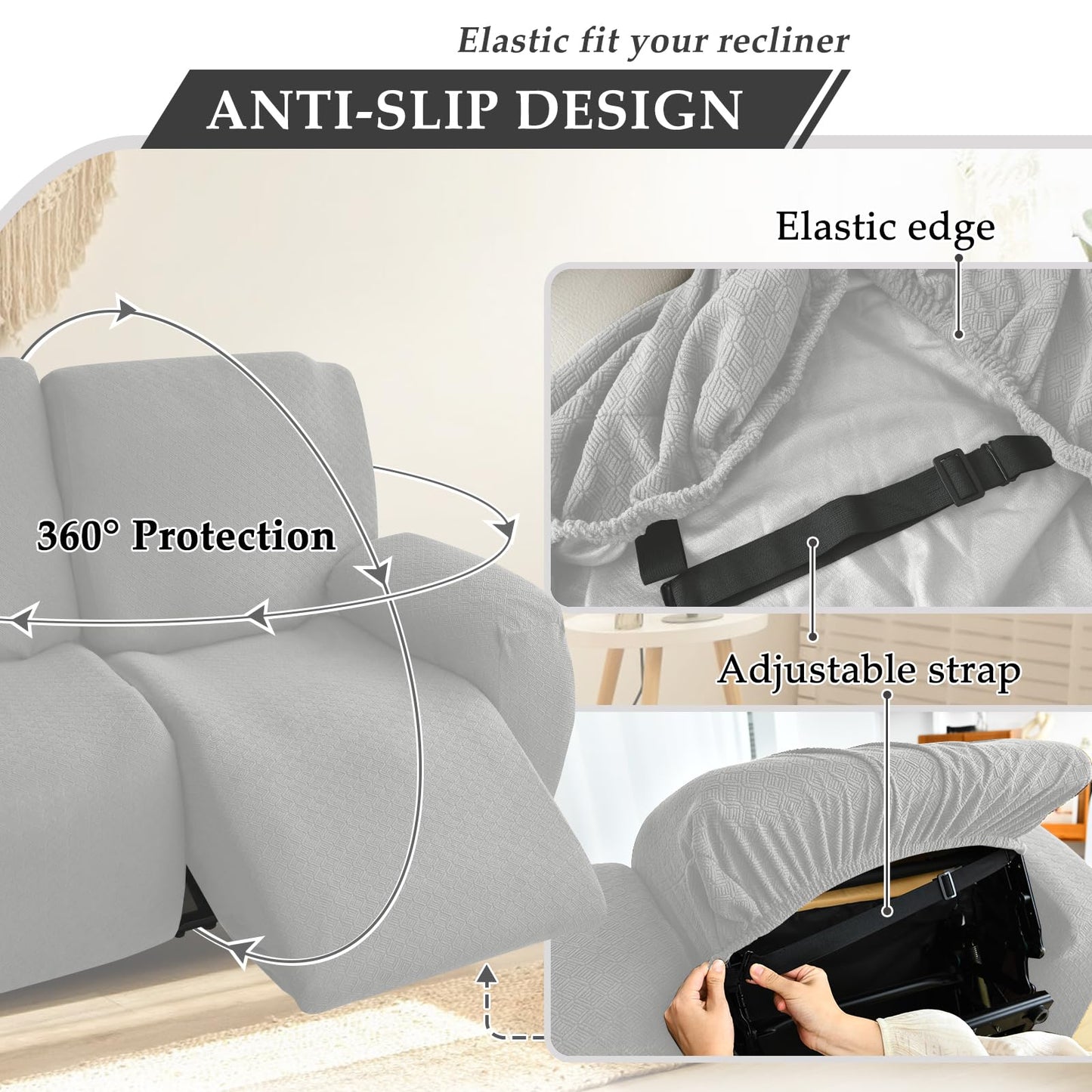 ROFASVCO Reclining Sectional Couch Covers Waterproof L Shape Washable Recliner Sofa Cover for L Shaped Sectional Super Stretch Soft Corner Recliner Slipcovers (5 Seater Cover, Ash Gray)