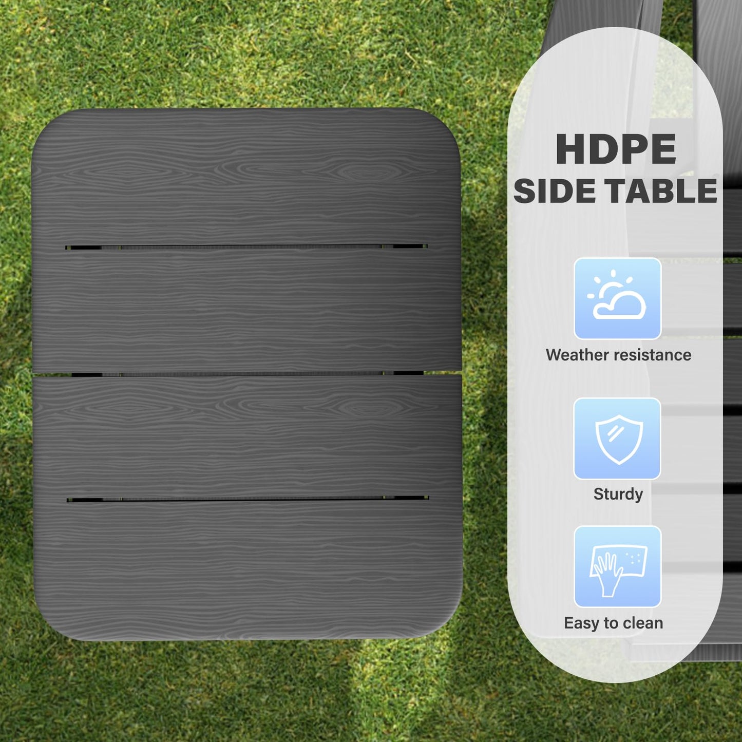 Ayge 17.7" Double Outdoor Side Table, Rectangular HDPE Adirondack End Table for Patio, Lawn, Pool, Garden, Backyard，Grey