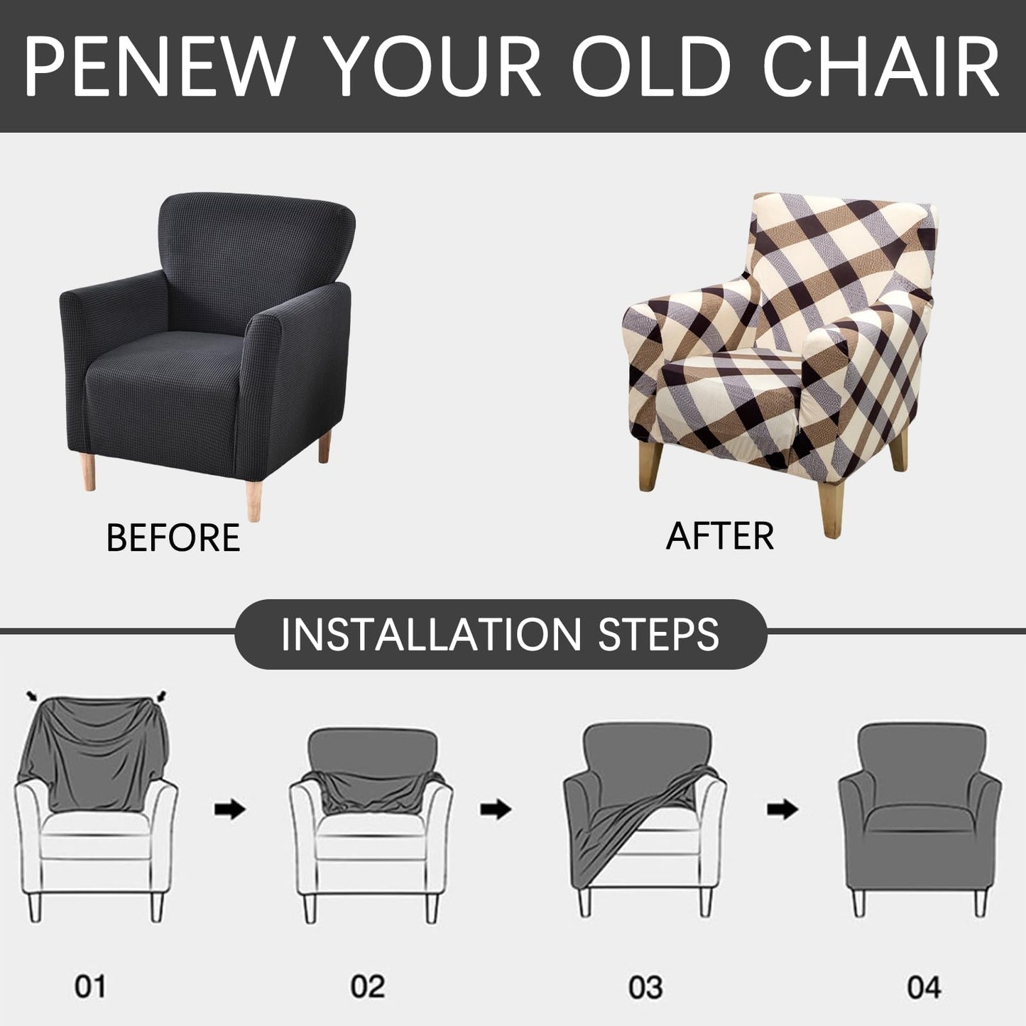 Adigau Printed Arm Chair Covers Stretch Armchair Slipcover Washable Furniture Protector Single Seat Couch Chair Cover for Living Room All-Season(Beige Plaid)
